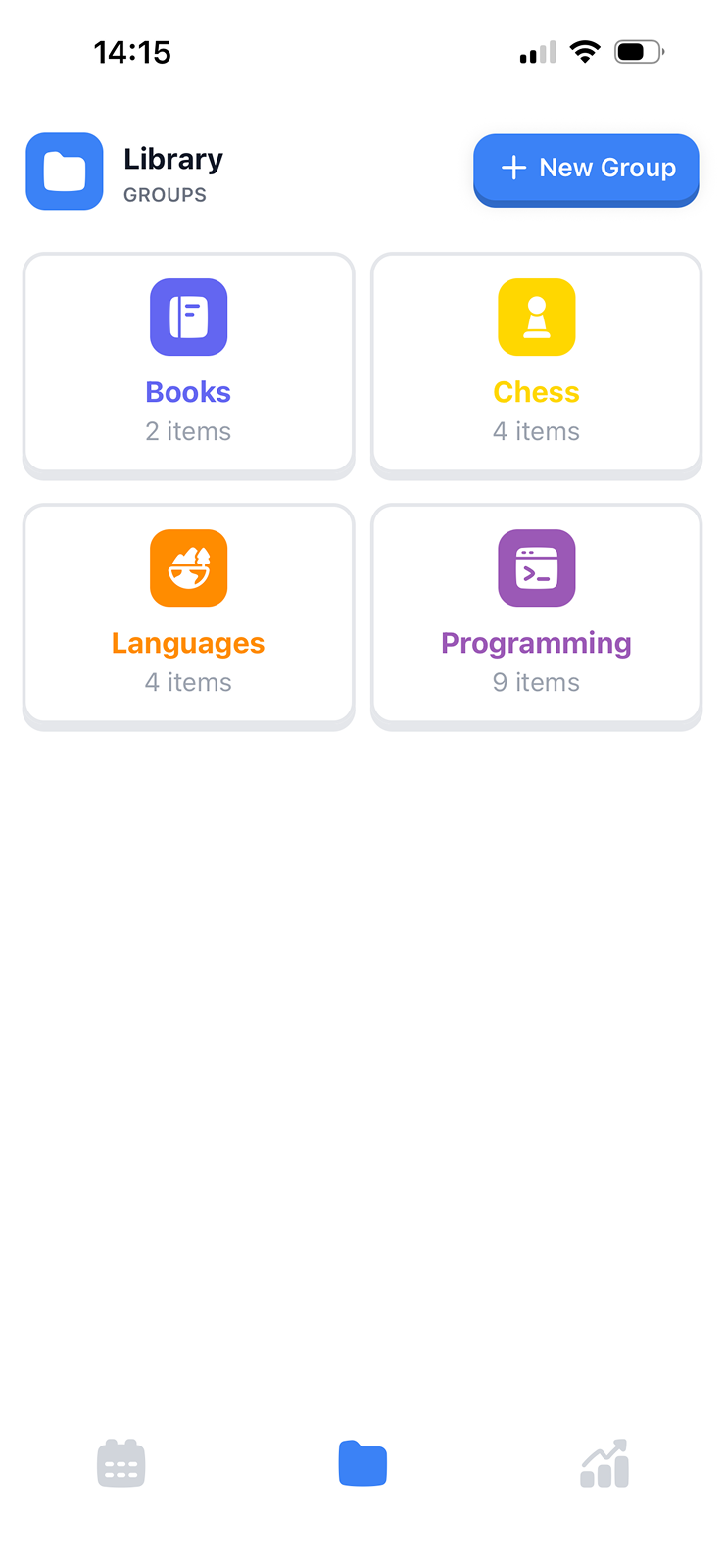 Library: groups, items, and study modes