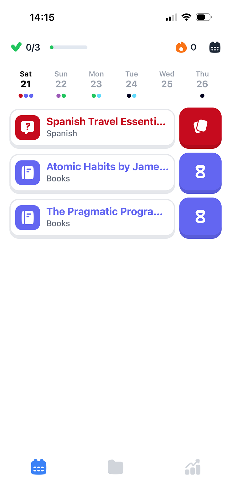 Today screen: what to review now and next